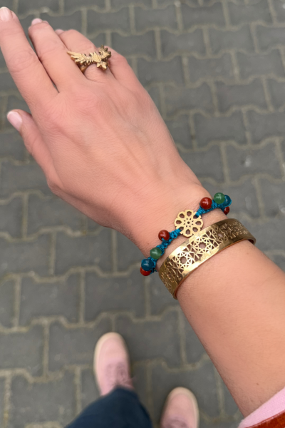 Selçuklu Yıldızı Bileklik – Apatit, Aventürin & Kırmızı Jasper | Bronz