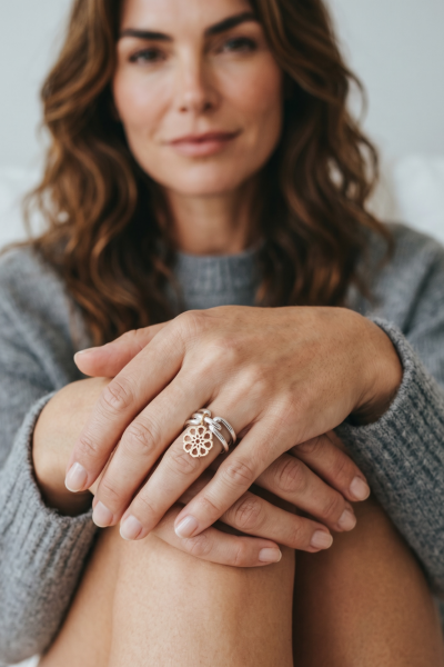 Selçuklu Yıldızı Yüzük – Çift Katlı | 925 Ayar Gümüş Rodyum ve Altın Kaplama