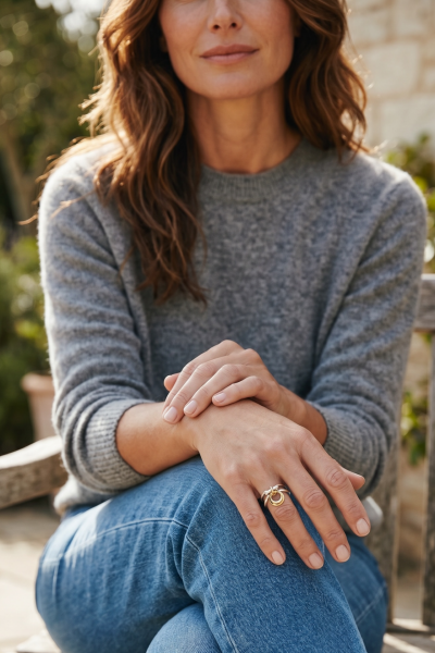 Lale Yüzük – Çift Katlı | 925 Ayar Gümüş Rodyum ve Altın Kaplama