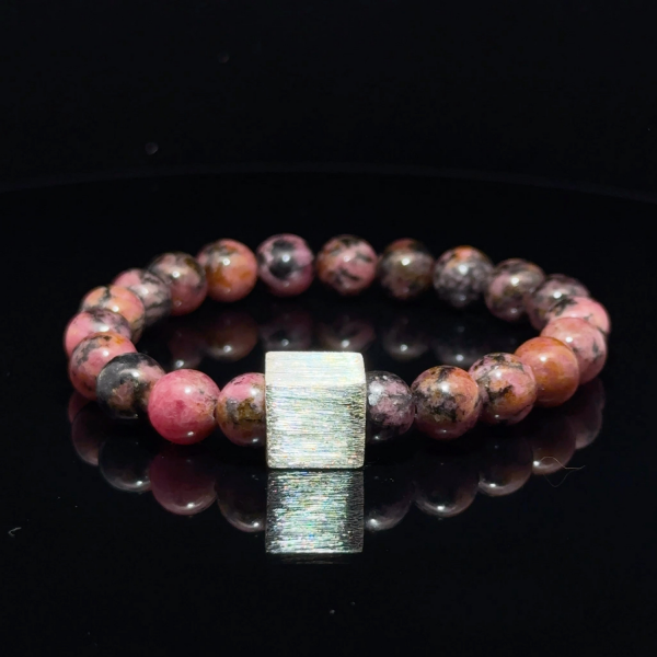 Rodonit Taşlı Gümüş ;Küplü Bileklik