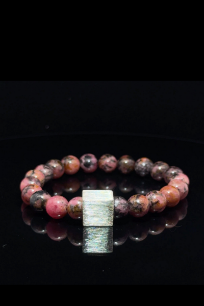 Rodonit Taşlı Gümüş Küplü Bileklik