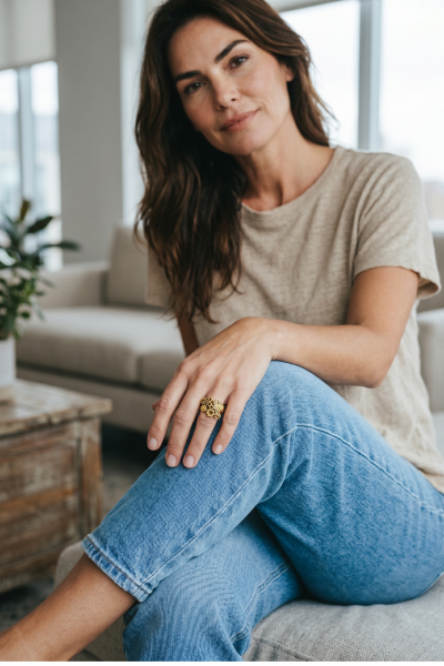 Bronz Çiçek Yüzük – Çiçek ve Yaprak Motifli | Bronz