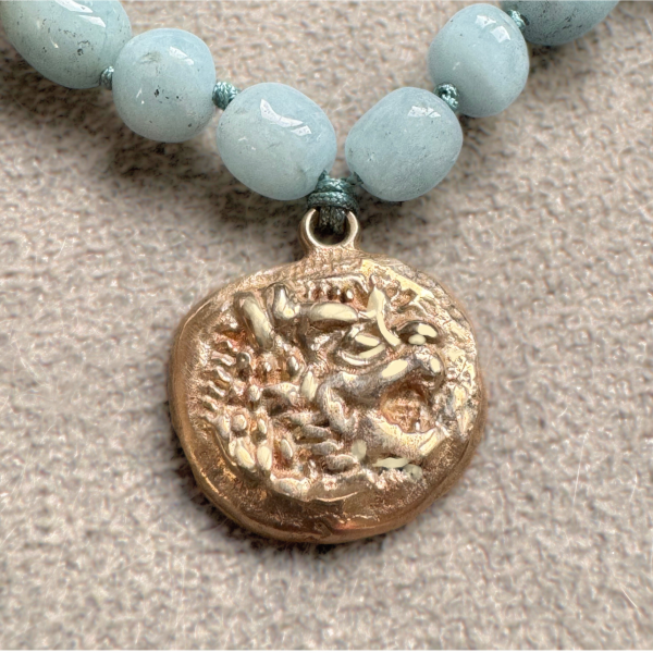 Akuamarin Taşlı Bronz Lidya Sikke Kolye