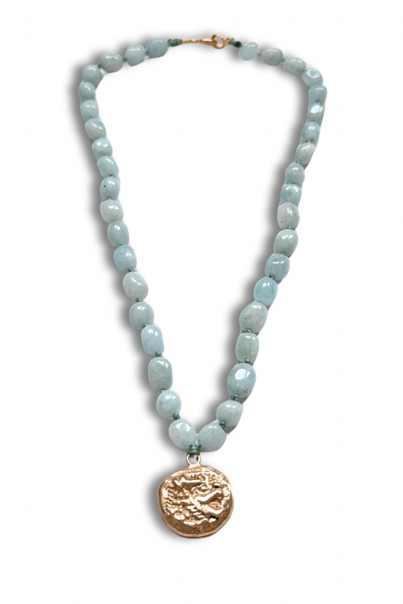 Sikke Kolye – Antik Lidya Sikkesi Reprodüksiyonu | Akuamarin Taşlı Bronz El Yapımı