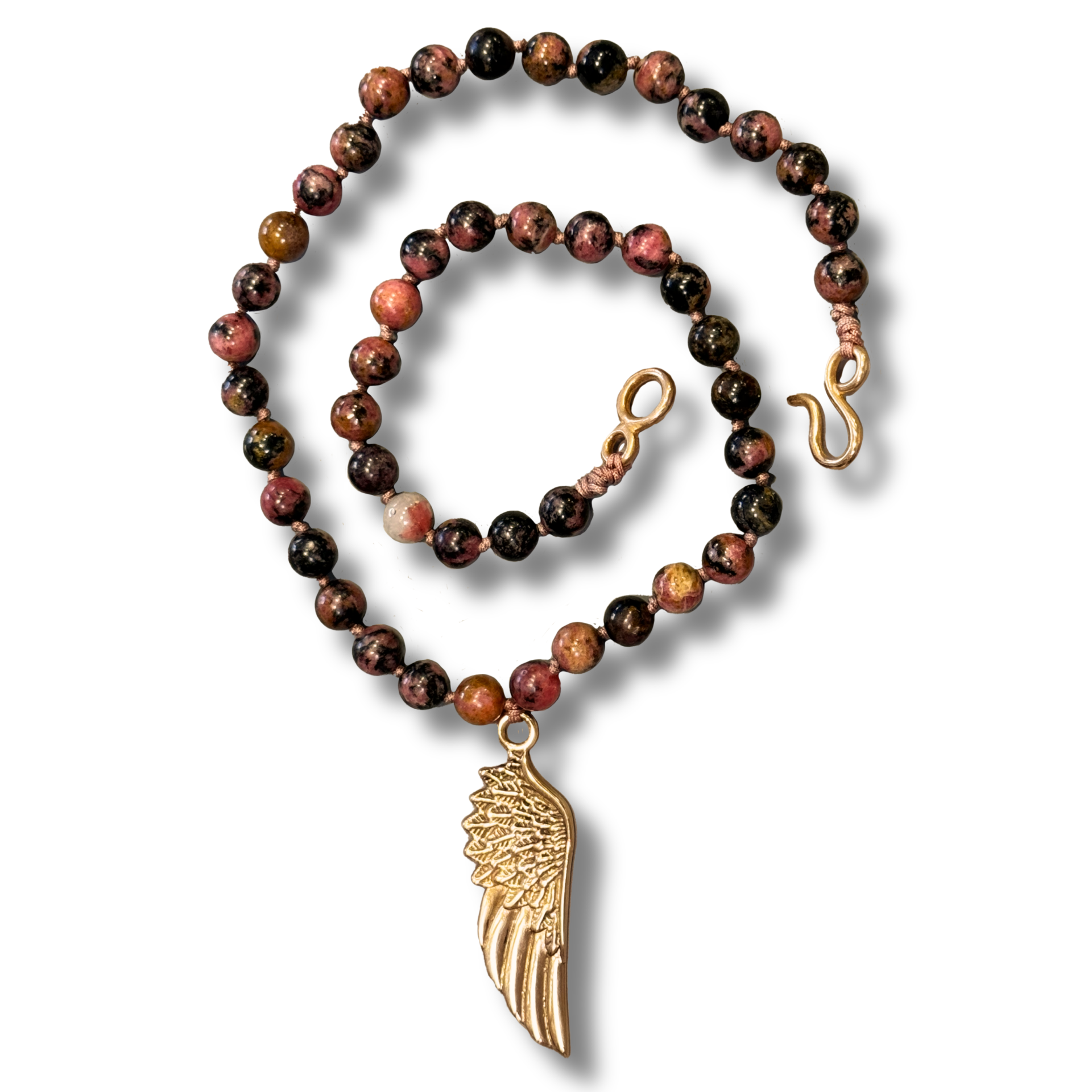 Kanat Kolye – Rodonit Taşlı | Bronz El Yapımı Tasarım