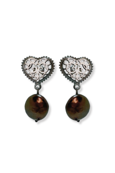 İncili Ajurlu Kalp Küpe