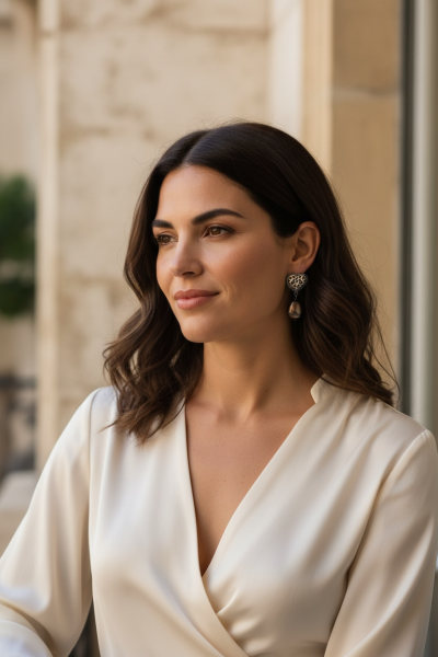 İncili Ajurlu Kalp Küpe