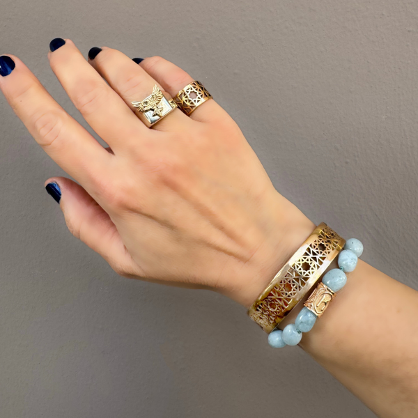 Akuamarin Taşlı Rune Bileklik