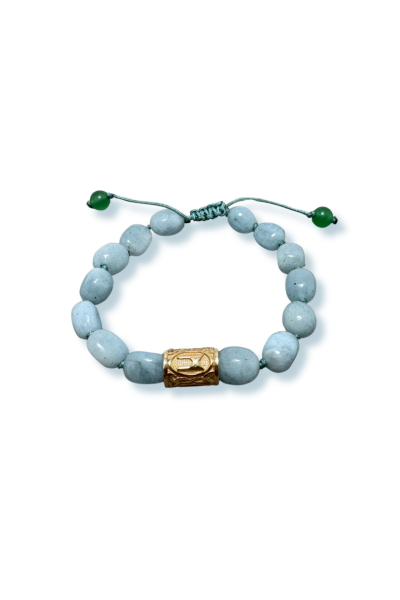 Rune Bileklik - Akuamarin Doğal Taşlı Bronz Rune Sembolü | El Yapımı Tasarım