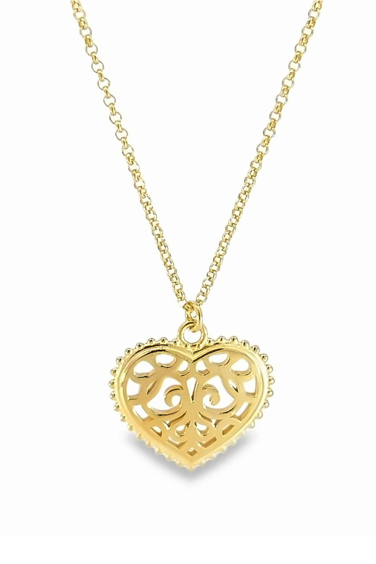 Ajurlu Kalpli Kolye - 925 Ayar Gümüş ve Mikron Altın Kaplama