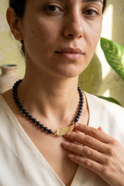 Kanat Kolye – Lal Taşlı | Bronz El Yapımı Tasarım