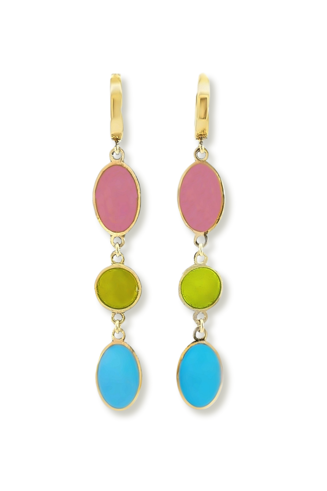 Renkli Mineli Sallantılı Küpe – 925 Ayar Gümüş