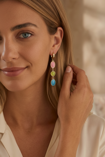 Renkli Mineli Sallantılı Küpe – 925 Ayar Gümüş