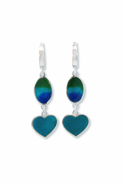 Turkuaz, Yeşil, Mavi Mineli Kalpli Küpe