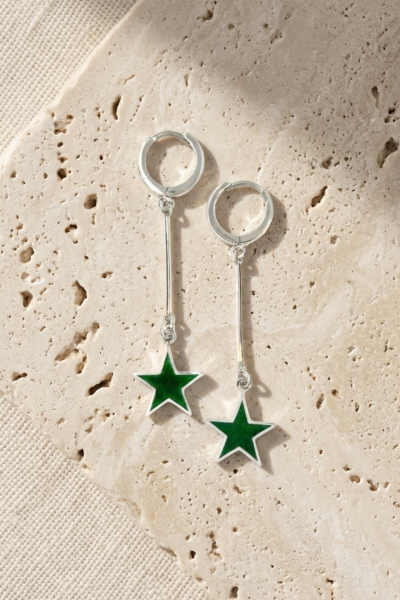 Yıldız Küpe – Mineli Sallantılı ve Halka Tasarımlı | 925 Ayar Gümüş Rodyum Kaplama