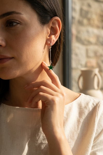 Yıldız Küpe – Mineli Sallantılı ve Halka Tasarımlı | 925 Ayar Gümüş Rodyum Kaplama