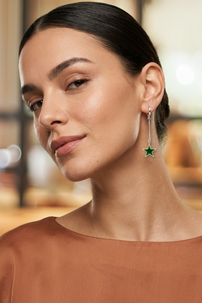 Yıldız Küpe – Mineli Sallantılı ve Halka Tasarımlı | 925 Ayar Gümüş Rodyum Kaplama