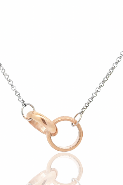 Yüzük Kolye – İç İçe Bronz Alyans Figürlü Gümüş Zincir | El Yapımı Tasarım