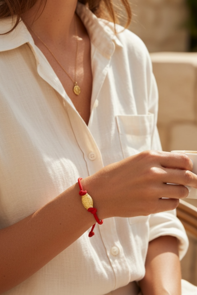 Kırmızı Kondonlu Bronz Vegvisir Bileklik