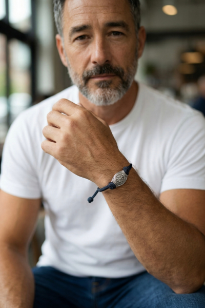 Vegvisir Bileklik – Gri Kordonlu 925 Ayar Gümüş