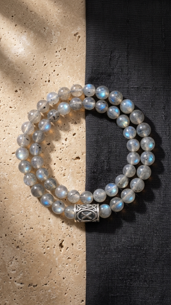 Rune Bileklik – Gebo Sembolü | Labradorit Doğal Taşlı 925 Ayar Gümüş