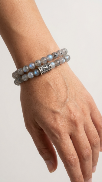 Rune Bileklik – Gebo Sembolü | Labradorit Doğal Taşlı 925 Ayar Gümüş