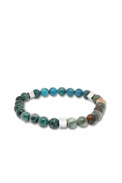 Doğal Taşlı Bileklik – Jasper, Apatit ve Yosun Akik | 925 Ayar Gümüş Küplü