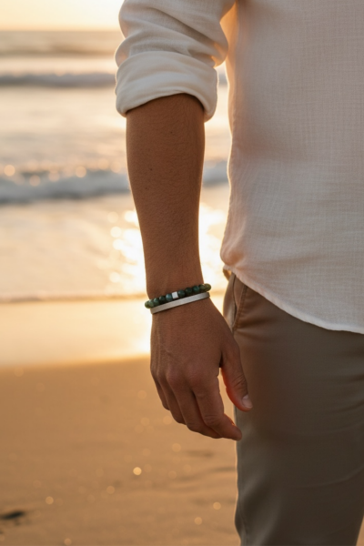 Doğal Taşlı Bileklik – Jasper, Apatit ve Yosun Akik | 925 Ayar Gümüş Küplü