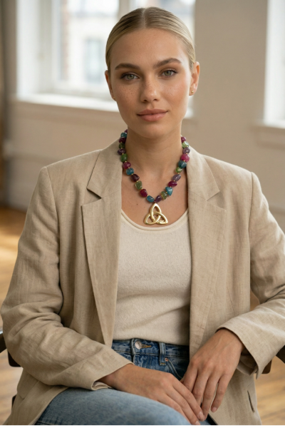 Triquetra Kolye – Akik Taşlı Bronz | Kadim Kelt Sembolü El Yapımı Tasarım