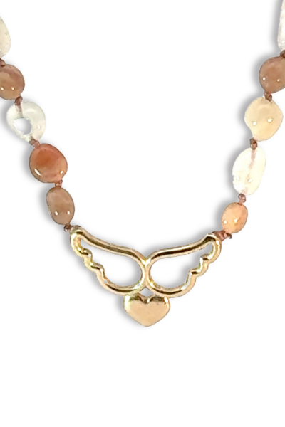 Kalpli Kolye – Melek Kanatlı Bronz | Aytaşı Doğal Taşlı El Yapımı Tasarım