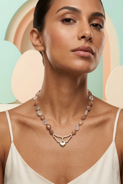 Kalpli Kolye – Melek Kanatlı Bronz | Aytaşı Doğal Taşlı El Yapımı Tasarım