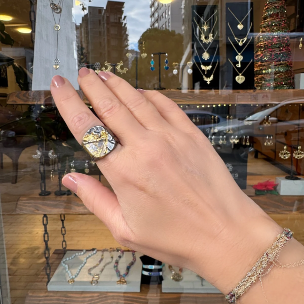 Keum Boo Altın Sıvama Gümüş Kaya Yüzük