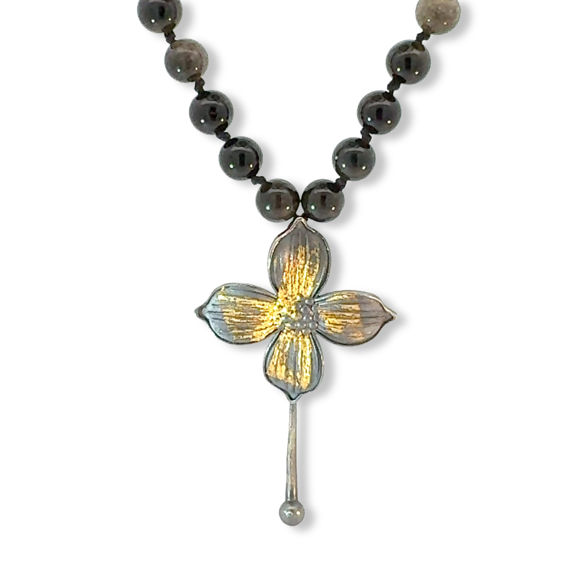 Altın Parıltılı Obsidyen Doğal Taşlı Keum Boo Altın Sıvama Gümüş Menekşe Kolye