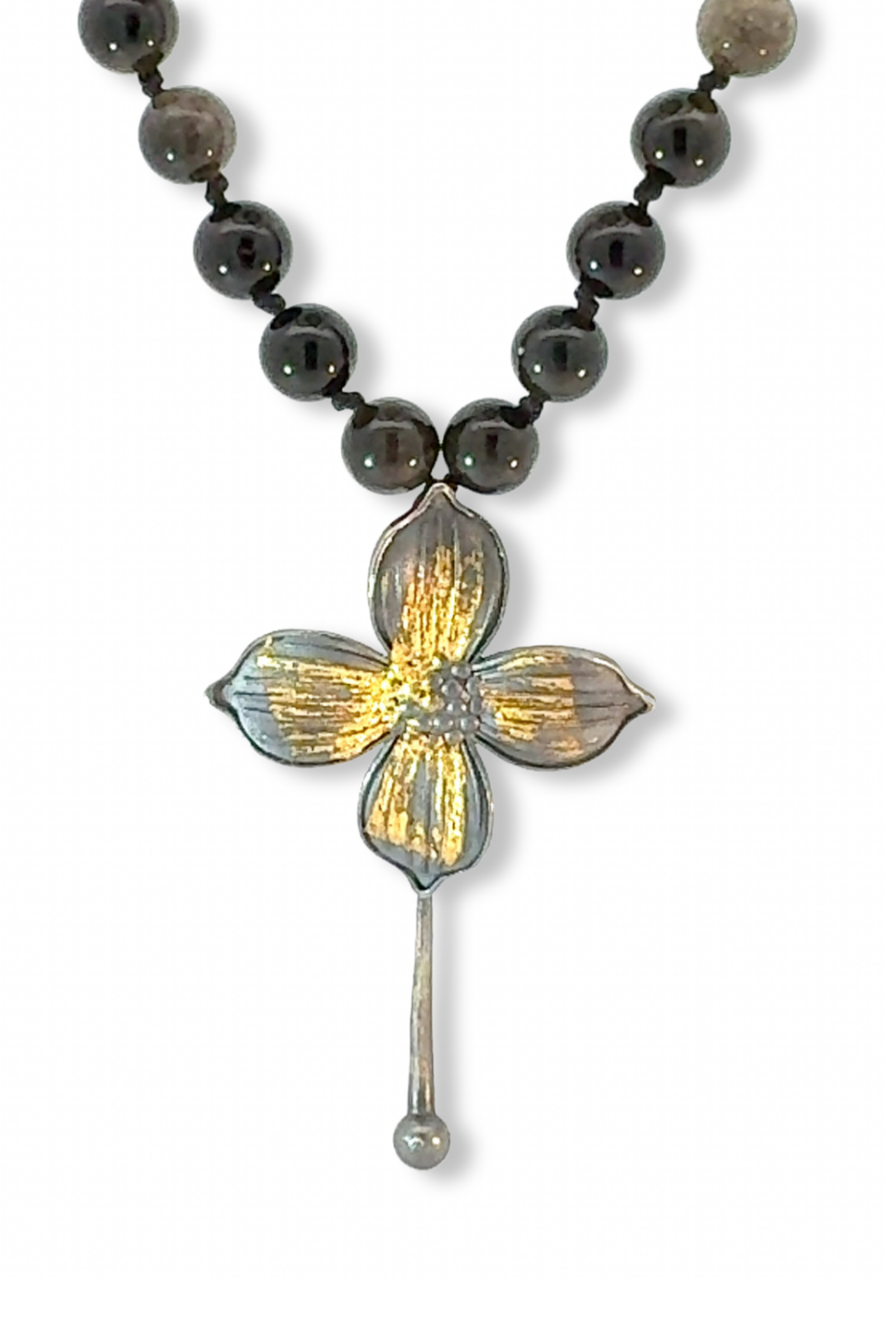 Menekşe Kolye – Keum Boo Altın Sıvamalı | Altın Parıltılı Obsidyen Doğal Taşlı 925 Ayar Gümüş