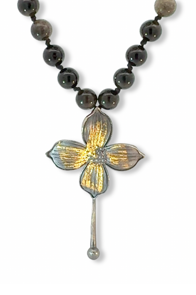 Menekşe Kolye – Keum Boo Altın Sıvamalı | Altın Parıltılı Obsidyen Doğal Taşlı 925 Ayar Gümüş