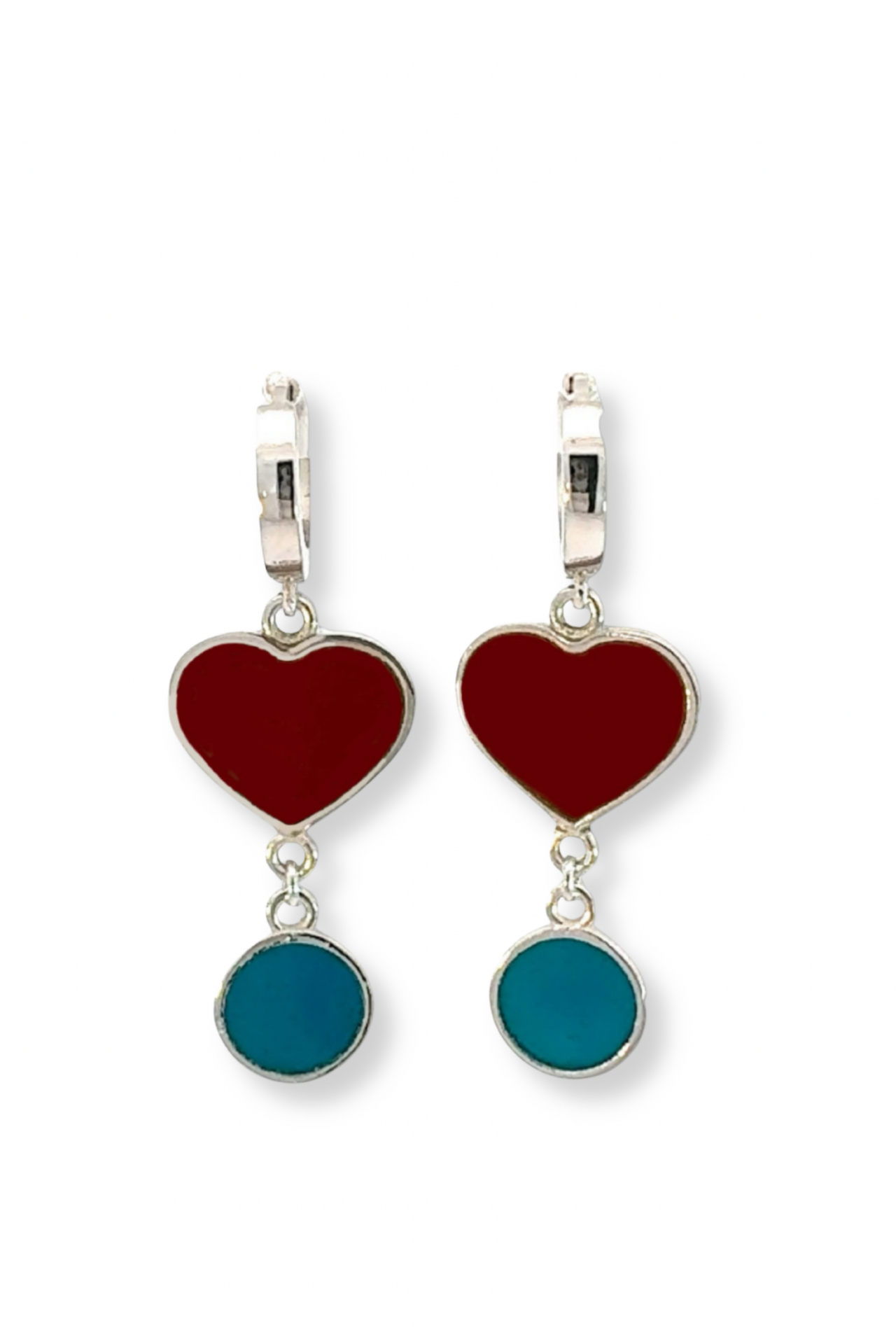 Kırmızı ve Turkuaz Mineli Kalpli Küpe