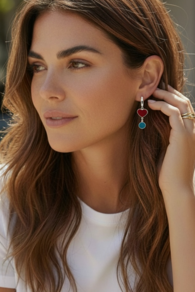 Kırmızı Kalpli Mineli Küpe