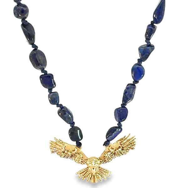 Lapis Lazuli ve Prehnit Doğal Taşlı Bronz Baykuş Kolye