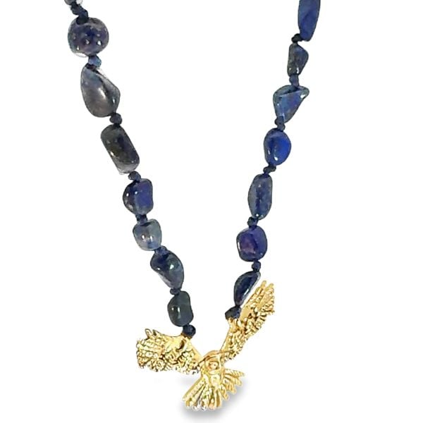 Lapis Lazuli ve Prehnit Doğal Taşlı Bronz Baykuş Kolye
