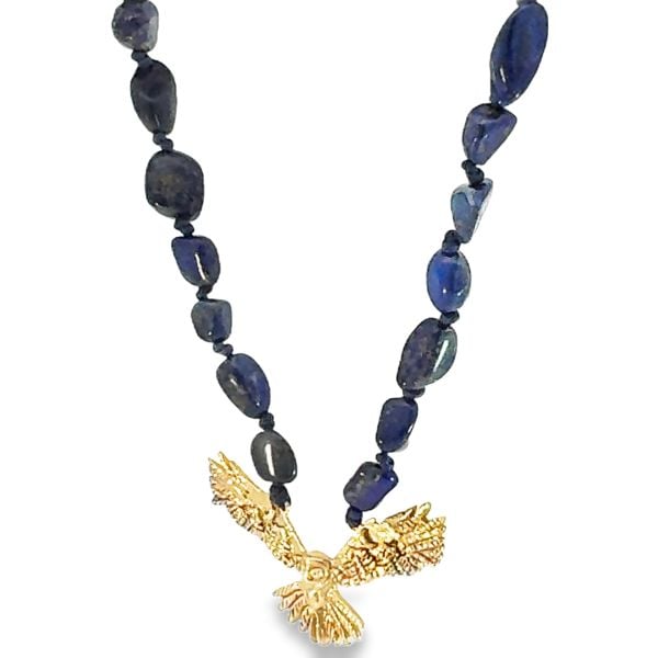 Lapis Lazuli ve Prehnit Doğal Taşlı Bronz Baykuş Kolye