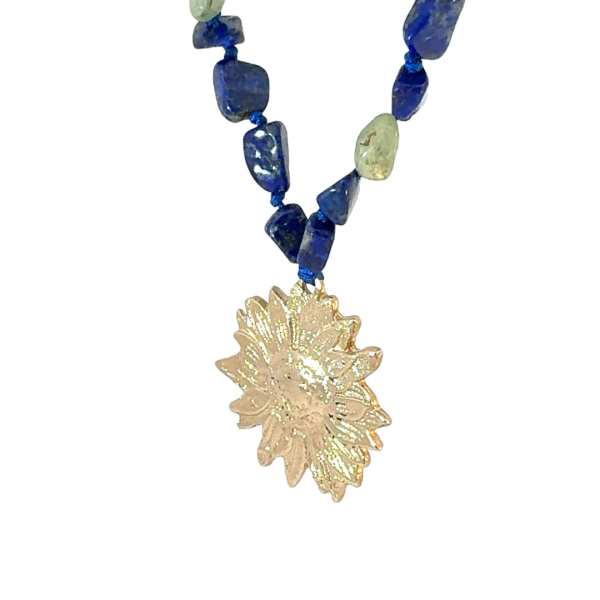Papatya Kolye -Lapis Lazuli ve Prehnit Doğal Taşlı ve Bronz