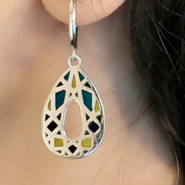 Elmas Plique-a-Jour Mineli Damla Küpe