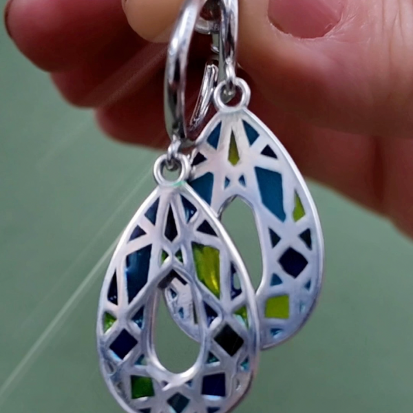 Elmas Plique-a-Jour Mineli Damla Küpe