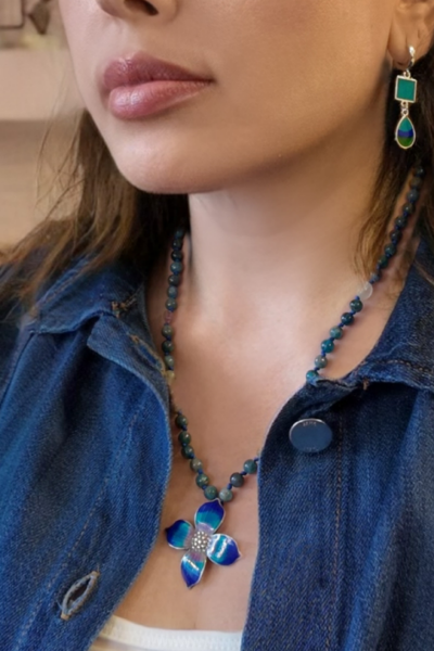 Menekşe Kolye – Mineli | Apatit Doğal Taşlı 925 Ayar Gümüş