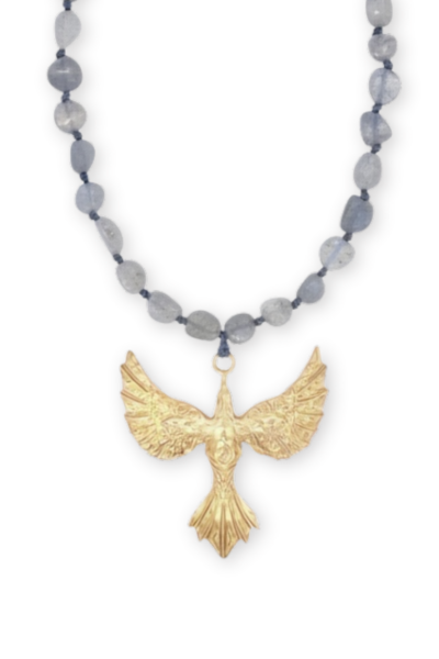 Anka Kuşu Kolye – Labradorit Taşlı Bronz | Yeniden Doğuşun Sembolü