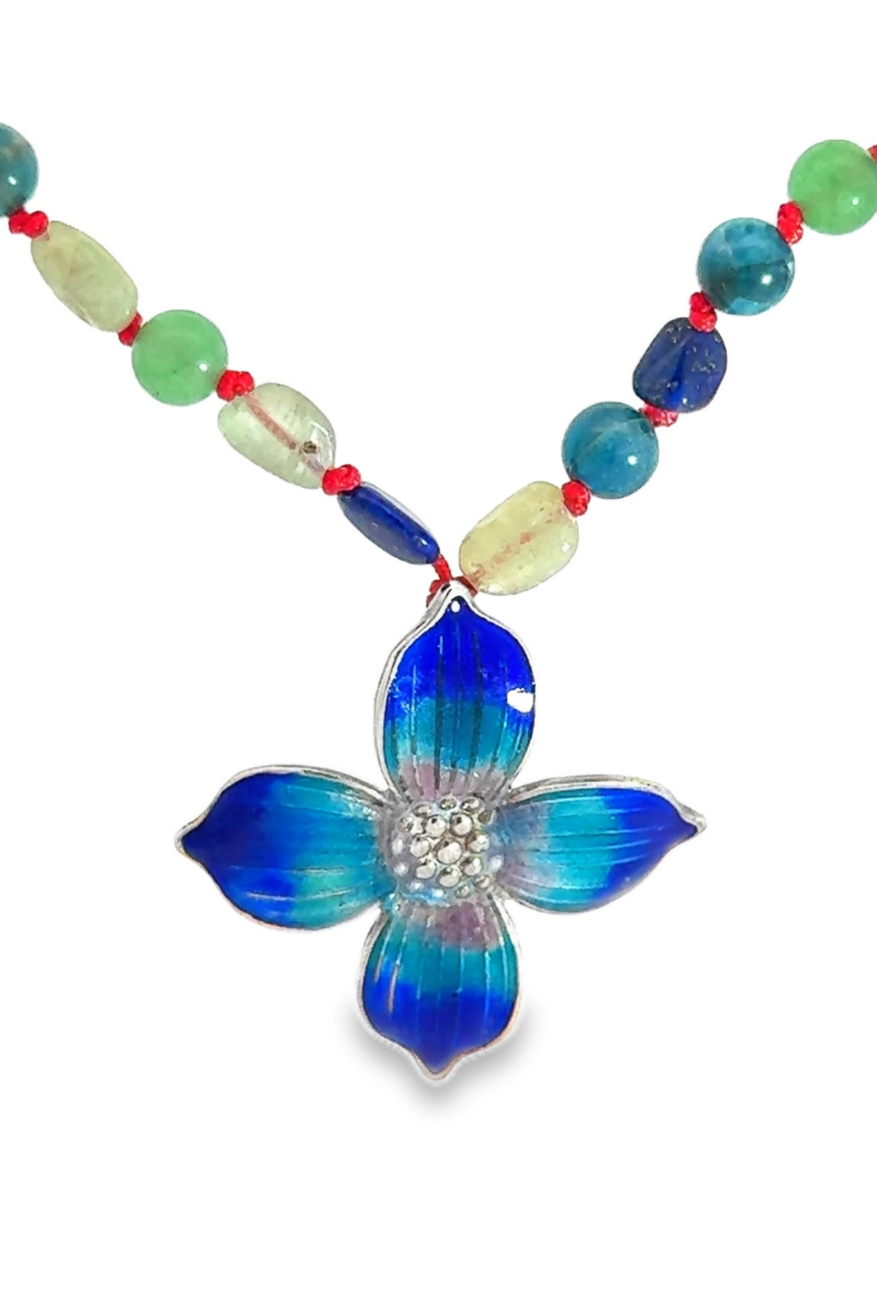 Menekşe Kolye – Mineli | Lapis Lazuli, Prehnit ve Apatit Doğal Taşlı 925 Ayar Gümüş