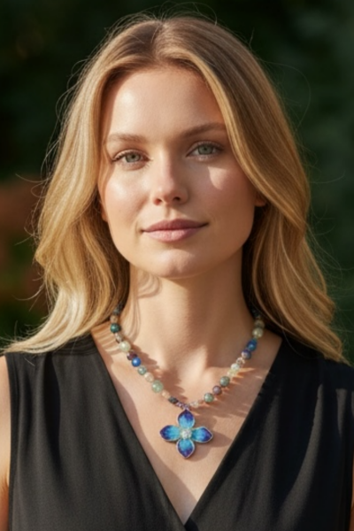 Menekşe Kolye – Mineli | Lapis Lazuli, Prehnit ve Apatit Doğal Taşlı 925 Ayar Gümüş