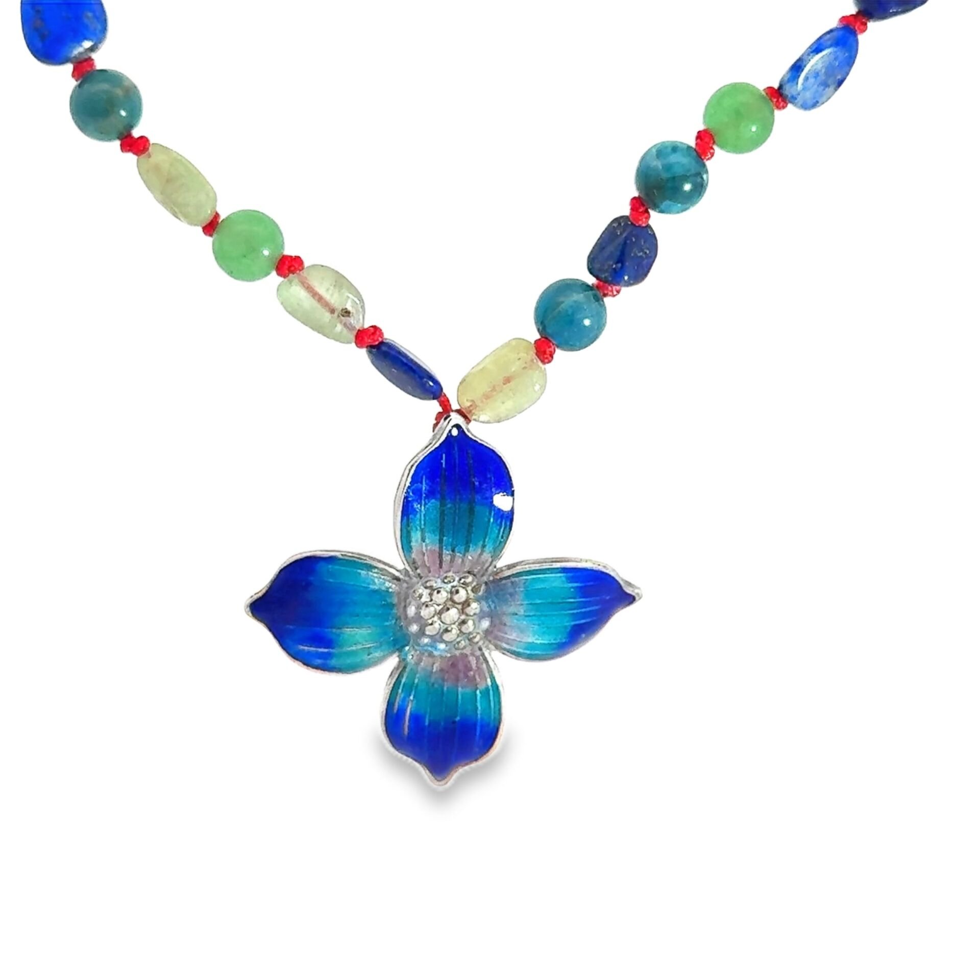 Mineli Menekşe Lapis Lazuli, Prehnit ve Apatit Doğal Taşlı Kolye