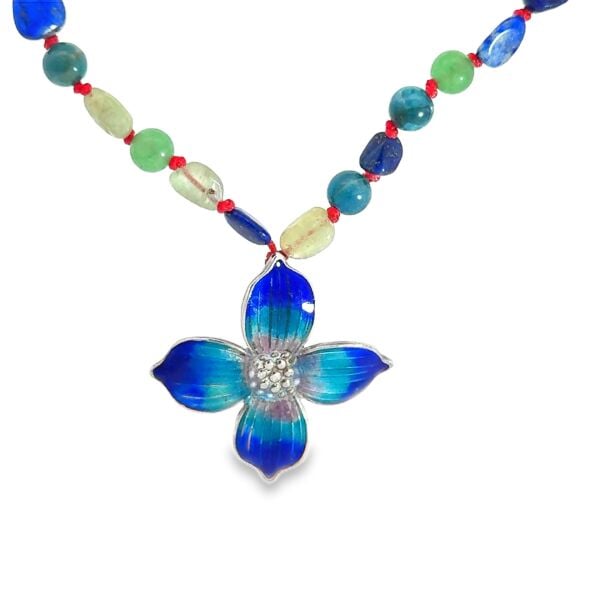 Mineli Menekşe Lapis Lazuli, Prehnit ve Apatit Doğal Taşlı Kolye