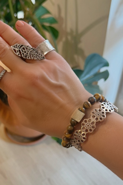 Kaplan Gözü Taşlı Gümüş Küplü  Bileklik